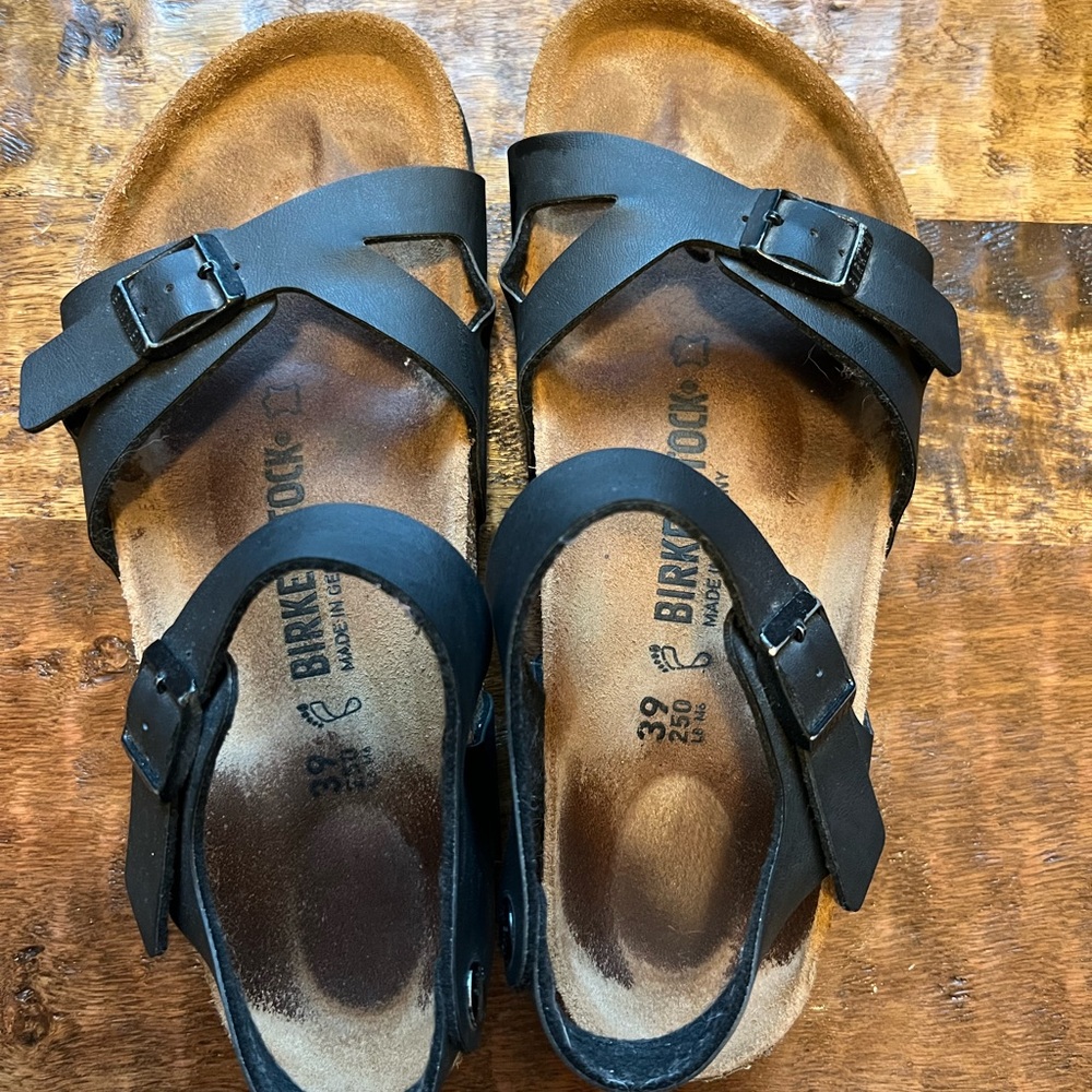 Birkenstock Black Two-Strap Cross Sandals